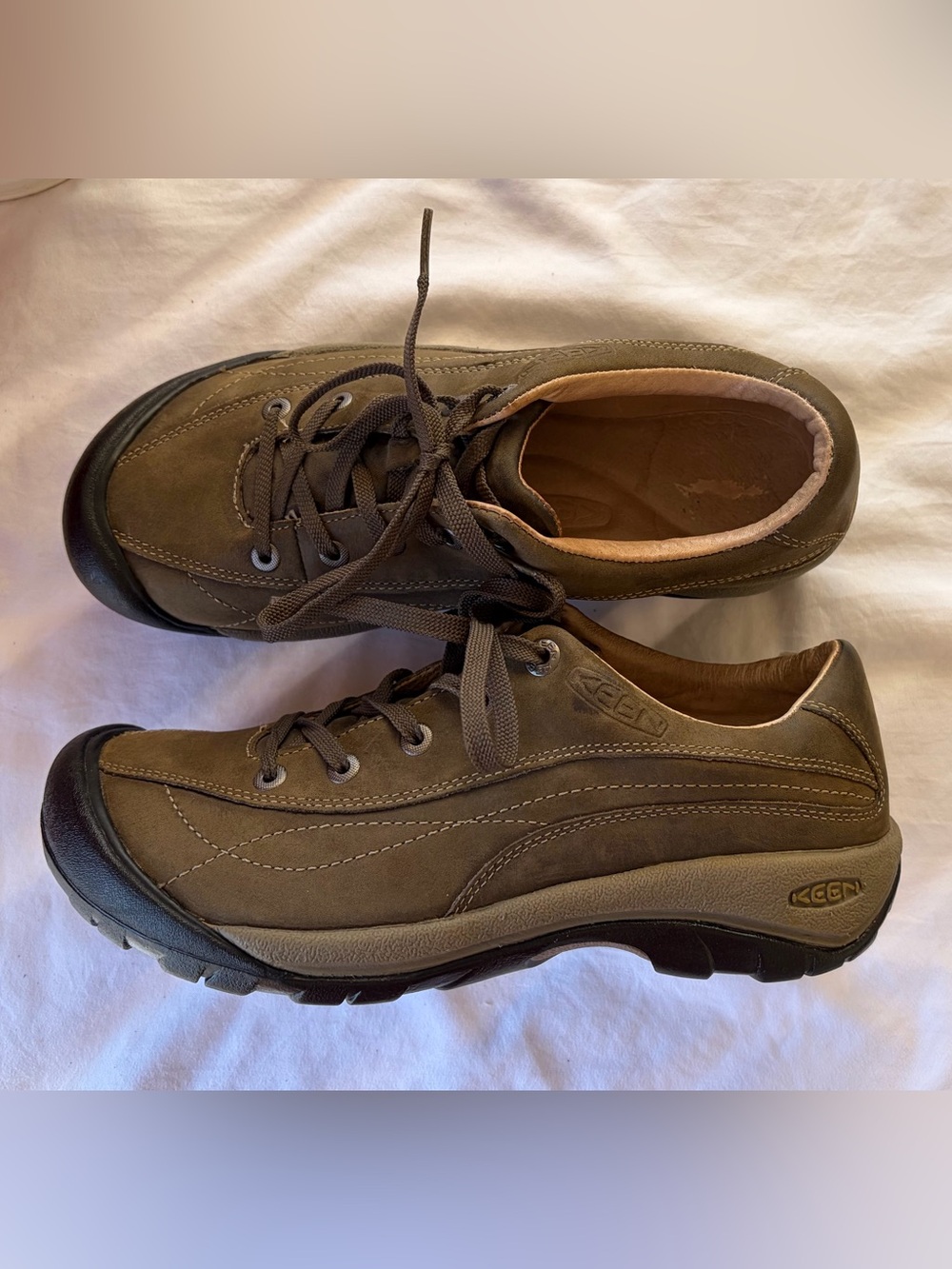 KEEN Toyah Olive Green/Brown Womens Nubuck Slip-On Lace Hiking Sneakers Comfy!